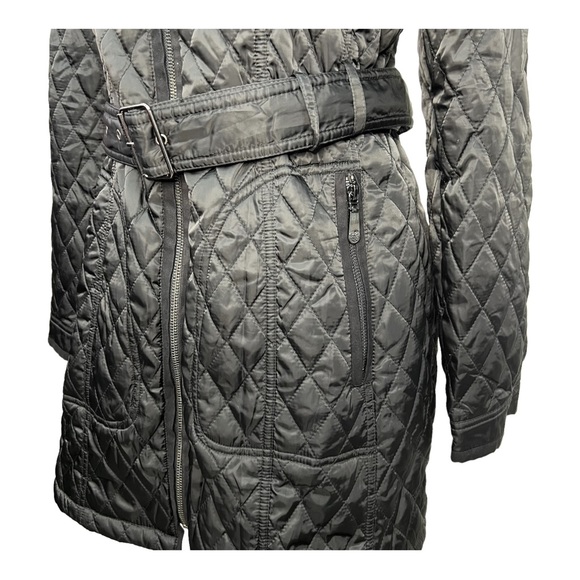 Vince Camuto Women's Quilted Jacket Size Small Belted Black Faux Suede Trim - Picture 13 of 15